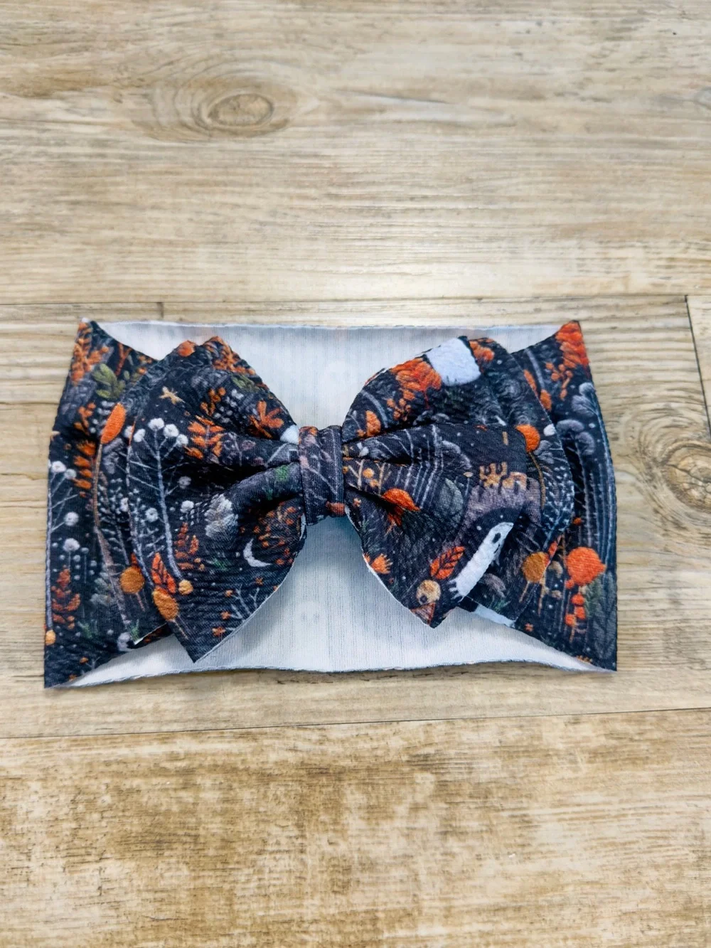 Baby Girl Black Halloween Big Headband Bow with Ghosts & Pumpkins